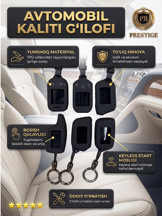 Avtomobil kaliti pulti uchun silikon chexol g'ilof, matoviy TPU himoya