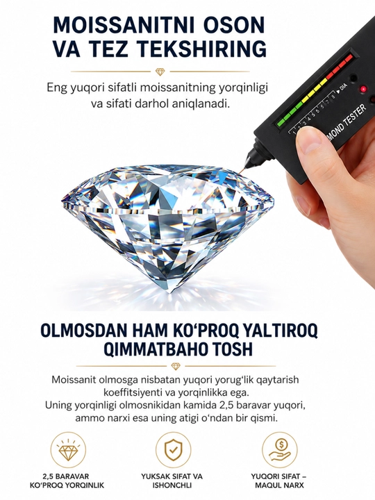 GRA Moissanite 1 karat toshli ayollar uzugi, 925 Proba Sterling kumush uzuk