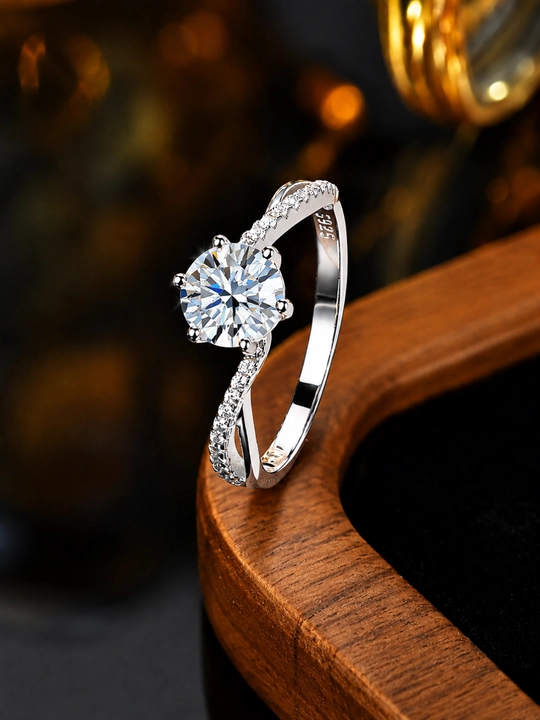 GRA Moissanite 1 karat toshli ayollar uzugi, 925 Proba Sterling kumush uzuk