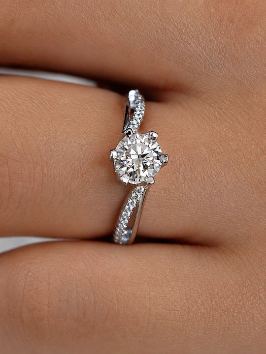 GRA Moissanite 1 karat toshli ayollar uzugi, 925 Proba Sterling kumush uzuk