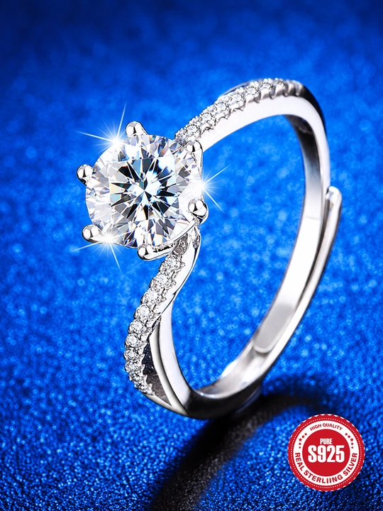 GRA Moissanite 1 karat toshli ayollar uzugi, 925 Proba Sterling kumush uzuk - 