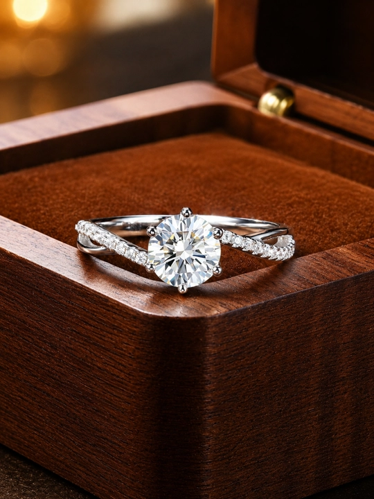 GRA Moissanite 1 karat toshli ayollar uzugi, 925 Proba Sterling kumush uzuk