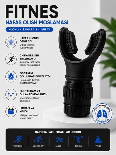 Nafas olish trenajori, o'pkaning kengayishi uchun, sozlanishi qarshilik darajasi bilan - 