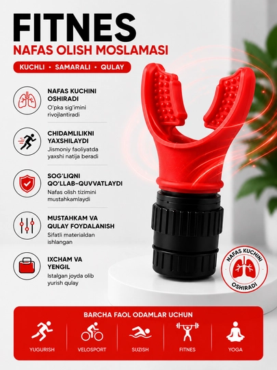 Nafas olish trenajori, o'pkaning kengayishi uchun, sozlanishi qarshilik darajasi bilan - 