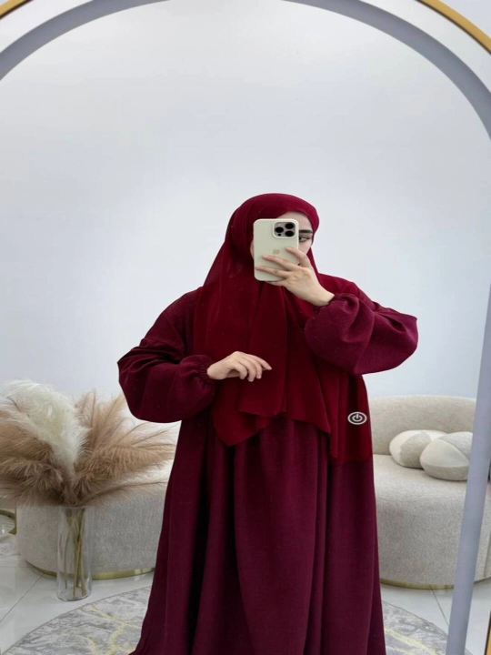 Sharfli ayollar abayasi - Lyon matosi, shifon ro‘mol, katta o‘lchamdagi musulmoncha ko‘ylak