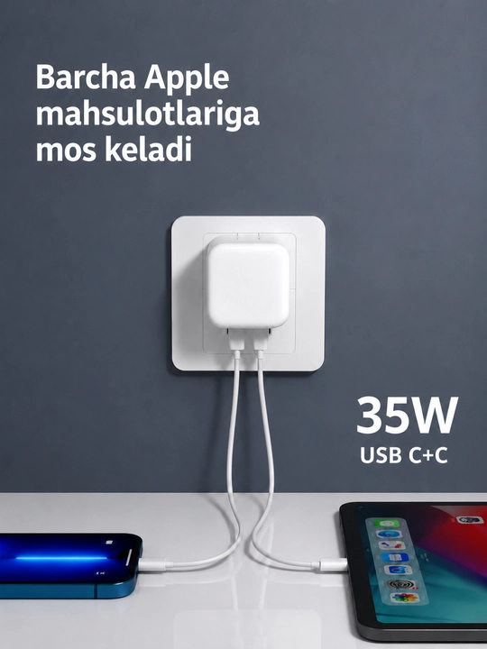 Power Adapter 35W USB-C + C tarmoq zaryadlovchisi