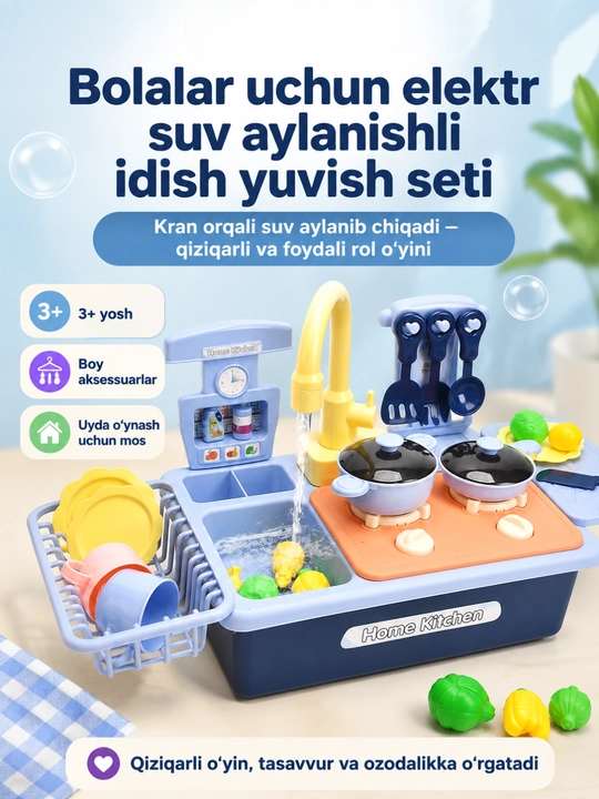 Idish yuvish mashinasi yordamida suvli oshxona bolalar o‘yin paketi