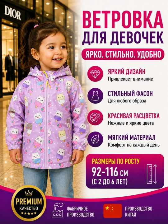 Qizlar uchun vetrovkalar, bahor-kuz uchun, 7 turda