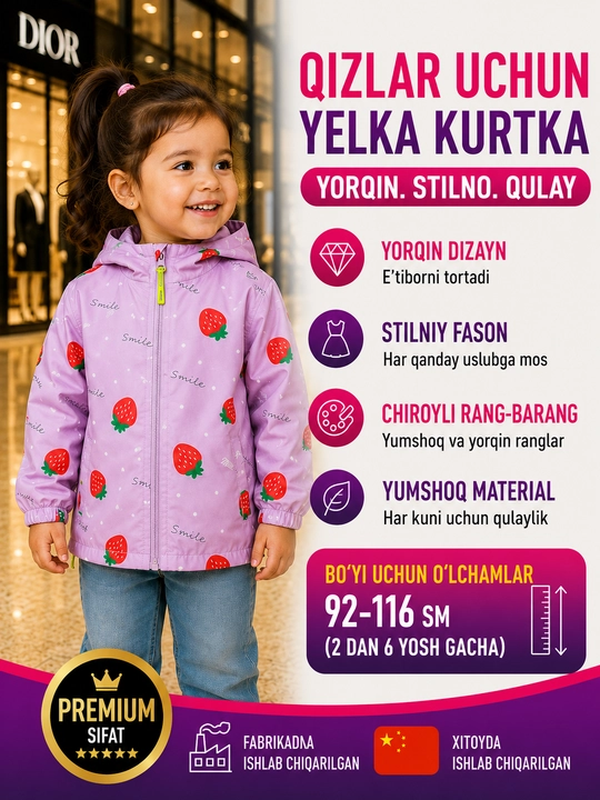 Vetrovka, qizlar uchun, bahor, kuz uchun qulupnay bilan - 