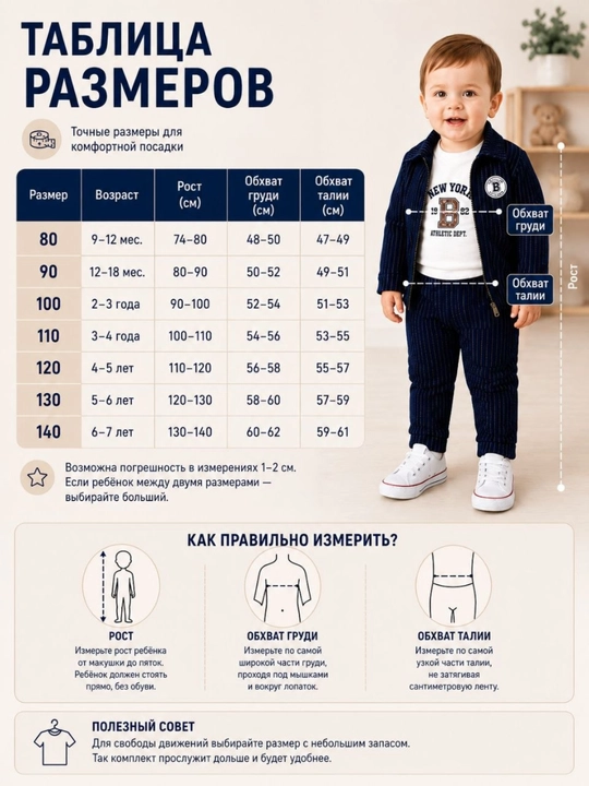 Костюм для мальчика 3 в 1, футболка, брюки и кардиган, хлопок, 1–2 года
