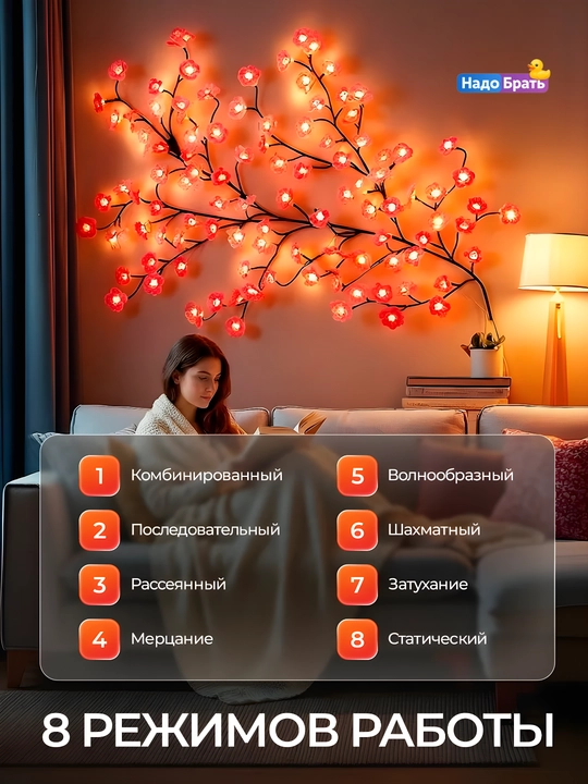 Devor chirog‘i "Gulliy shaftoli novdasi", 96 LED, egiluvchan, USB