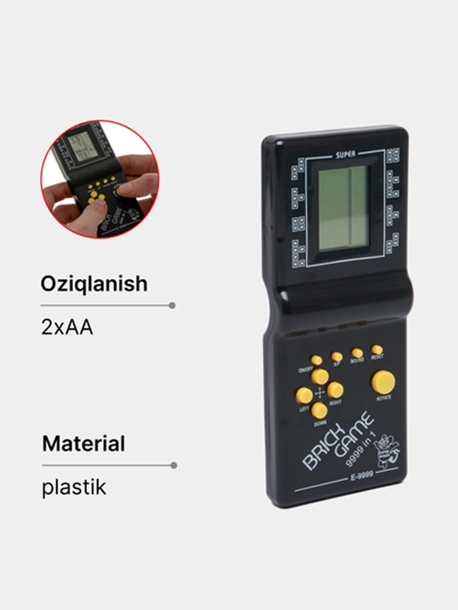 Tetris o'yinchoq elektron, klassik, batareya bilan ishlaydigan, bolalar va kattalar uchun