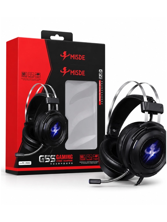MISDE G55 Gaming Stereo Naushnik RGB LED Mikrofonli Simli Quloqchin PC va Mac uchun