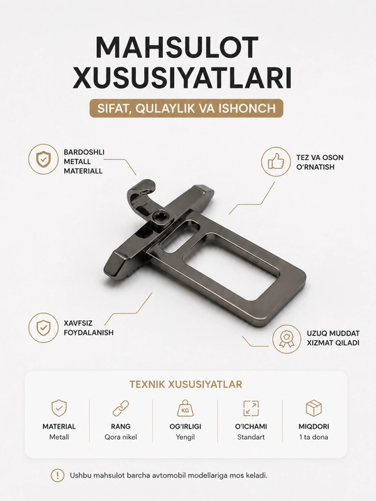 Xavfsizlik kamari tiqini metall, xavfsizlik kamari qulfi uchun bezak, salon aksessuari