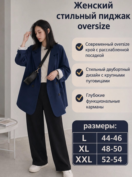 Женский пиджак oversize — не плотная, подходит для тёплых дней осени и весны