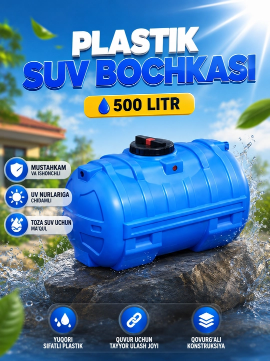 Plastik suv bochkasi – Barcha o'lchamlarda, mustahkam polietilen suv saqlash baki - 