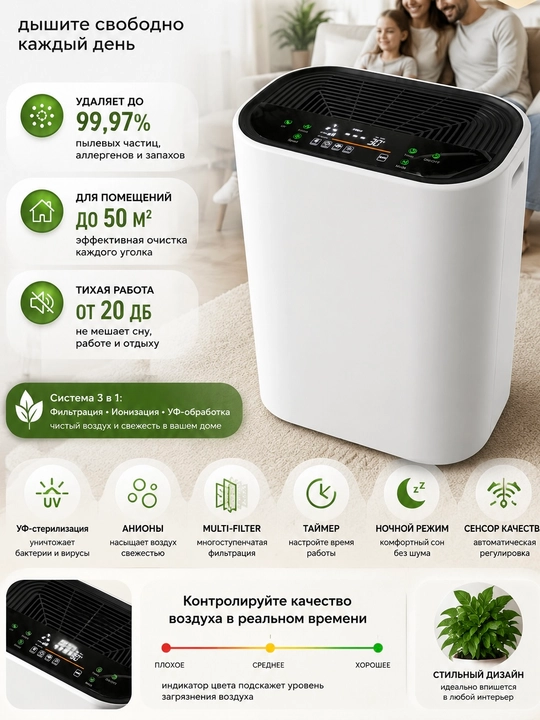 Очиститель воздуха ионизатор c HEPA H13 - 