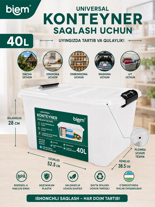 Turli o'lchamdagi saqlash qutilari va idishlar, konteynerlar - 