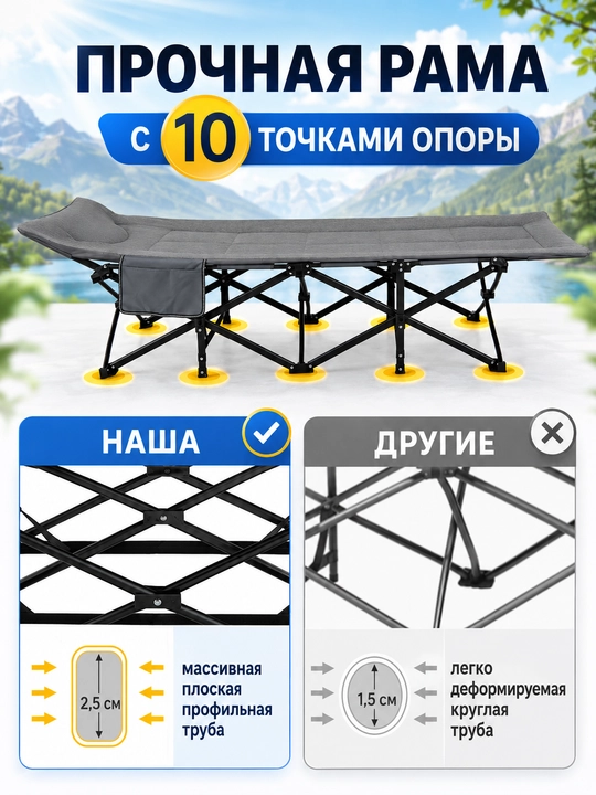 Раскладушка с матрасом взрослая туристическая шезлонг