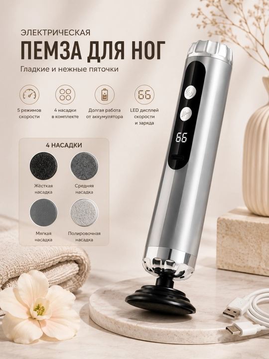 LED displeyli elektr oyoq pomza toshi, 5 tezlik, 4 ta qo'shimcha