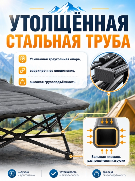 Раскладушка с матрасом взрослая туристическая шезлонг