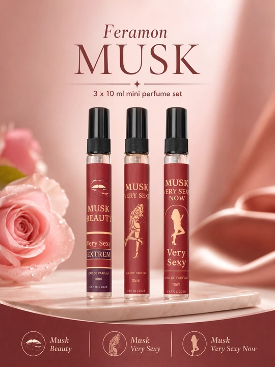 Feramon MUSK ayollar uchun mini atirlar to‘plami, 3 talik nabor, mini atir, sovg‘a uchun