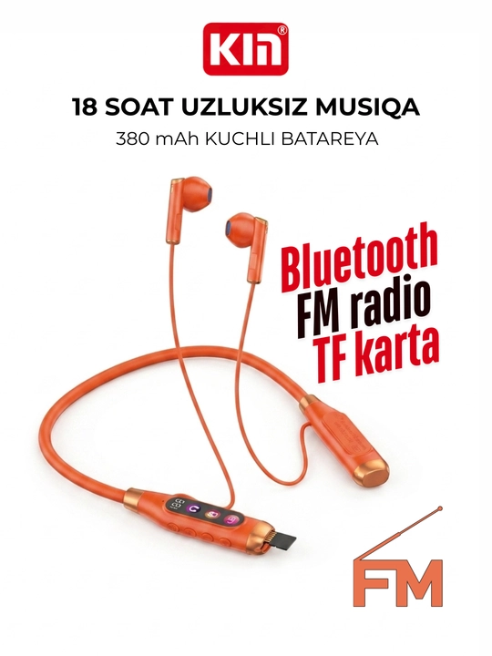 KIN KL125 - Беспроводные Bluetooth наушники с FM радио, TF картой и шейным ободом - 