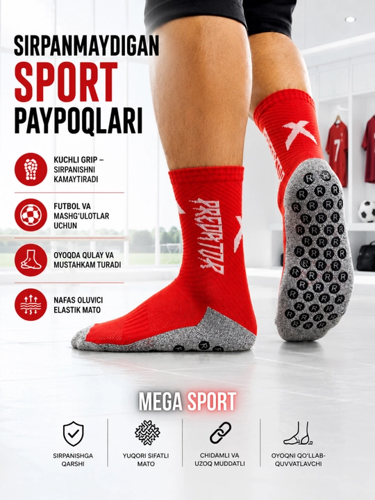 Professional futbol gedrilari, sirpanmaydigan gripli uzun sport paypoqlari - 
