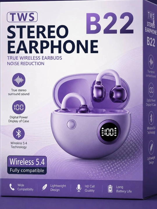 B22 TWS Simsiz Bluetooth Naushnik, Bluetooth 5.4, Zaryadlovchi Quti bilan - 
