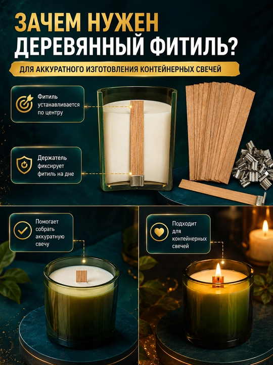 Набор деревянных фитилей с держателями, 10, 50, 100 штук, для свечей