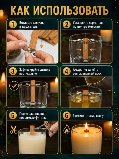 Набор деревянных фитилей с держателями, 10, 50, 100 штук, для свечей