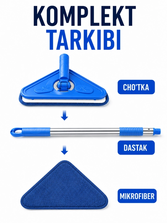 Uchburchak oyna tozalagich teleskopik cho'tka mikrofiber va silikon qirrali