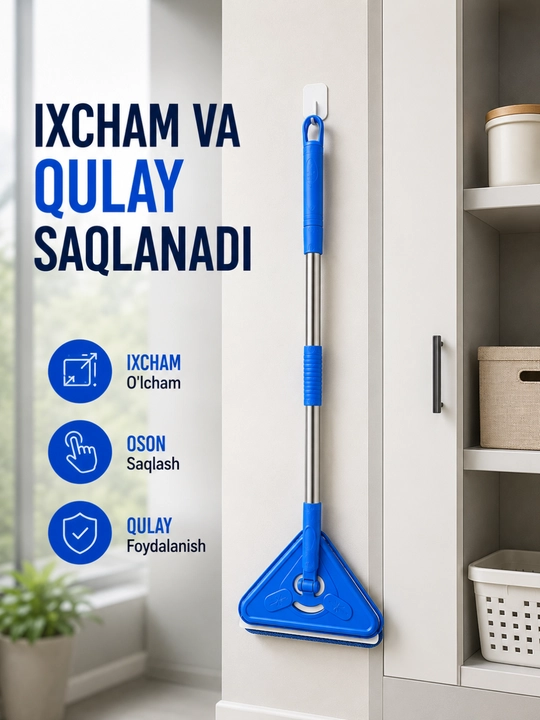 Uchburchak oyna tozalagich teleskopik cho'tka mikrofiber va silikon qirrali