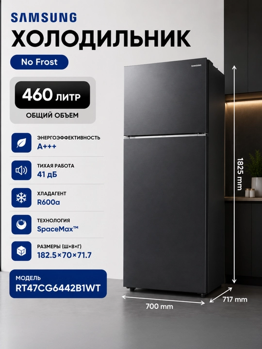 Samsung RT47CG6442B1WT No Frost muzlatkich, SpaceMax™, 460L, qora rang - 