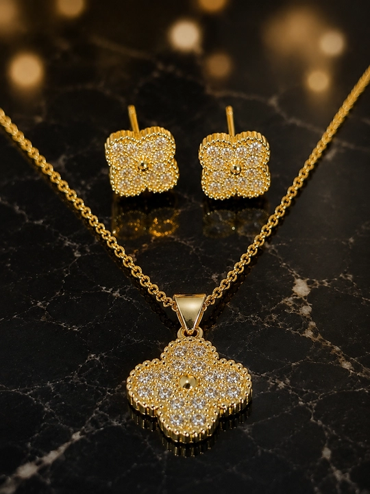 Комплект украшений, Van Cleef, для девочек, кулон и серьги, с фианитами