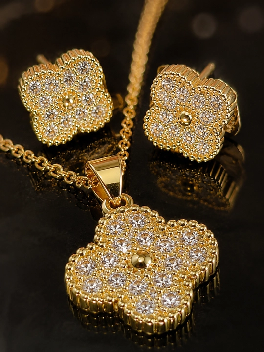 Комплект украшений, Van Cleef, для девочек, кулон и серьги, с фианитами - 