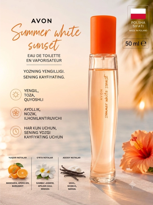 Avon Summer White Sunset ayollar xushbo'ylangan suvi Polsha 50 ml - 