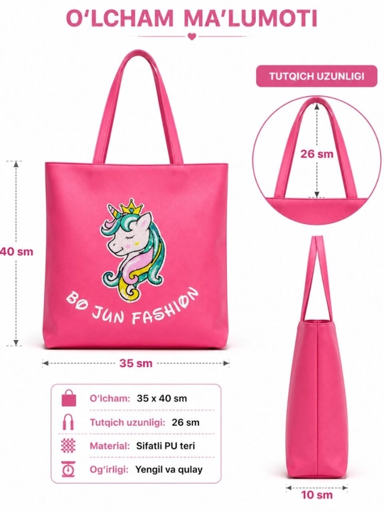Qizlar uchun shopper sumka koja matoli maktab ish va o'qish uchun ajoyib tanlov