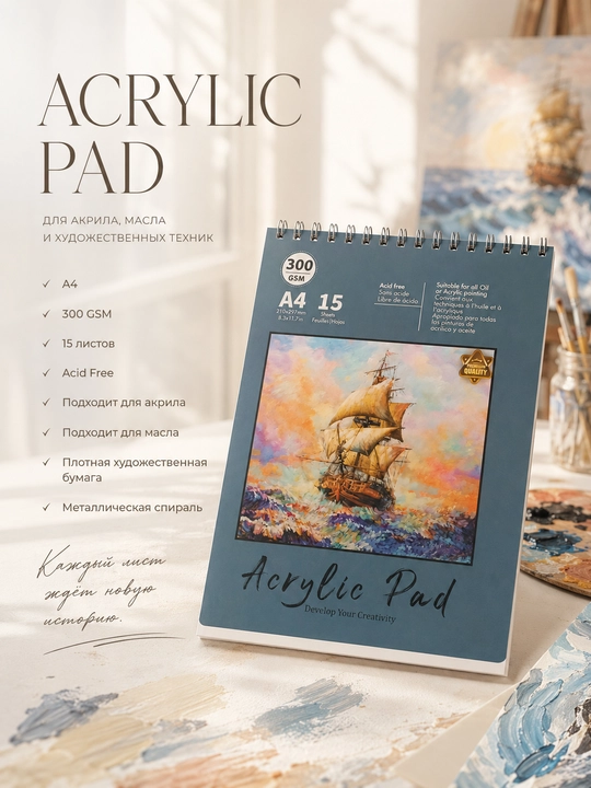 Acrylic Pad A4 300 GSM 15 varaq akril uchun rasm albomi qalin badiiy qog‘oz - 