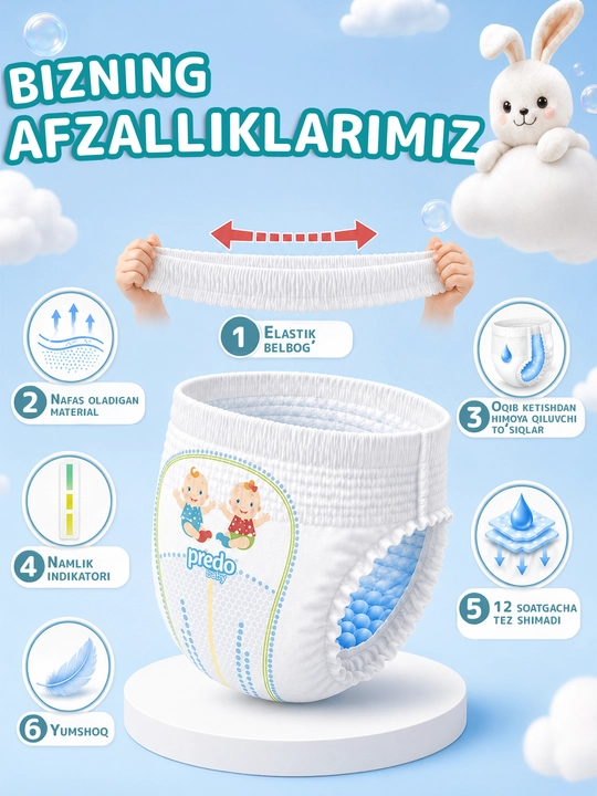 Predo Baby bolalar tagliklari, ichki kiyimlari. 3, 5, 6, 7-o‘lchamli tagliklar