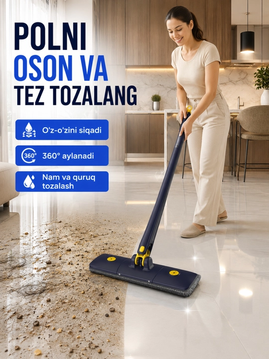 Uchburchak oyna tozalagich teleskopik cho'tka mikrofiber va silikon qirrali - 