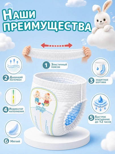 Predo Baby bolalar tagliklari, ichki kiyimlari. 3, 5, 6, 7-o‘lchamli tagliklar