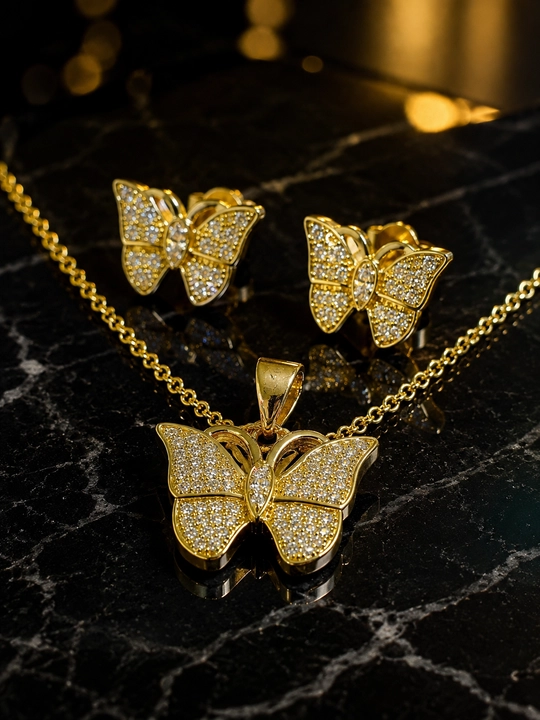Комплект украшений, Van Cleef, для девочек, кулон и серьги, с фианитами - 