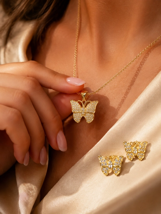Комплект украшений, Van Cleef, для девочек, кулон и серьги, с фианитами
