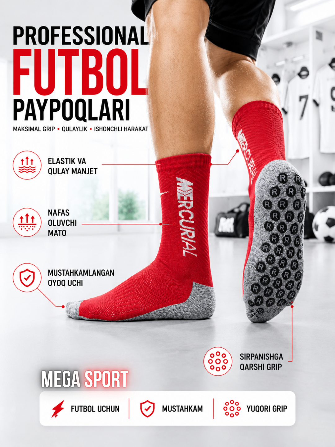 Professional futbol paypog‘i, sirpanmaydigan tagcharmli sport paypog‘i - 