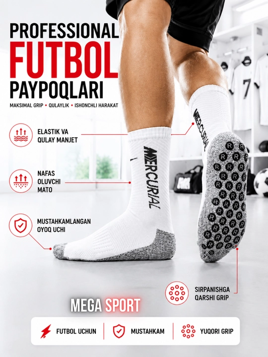 Professional futbol paypog‘i, sirpanmaydigan tagcharmli sport paypog‘i - 