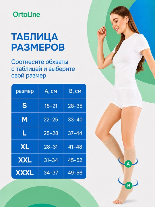 Varikozga qarshi kompression kiyim, ochiq barmoqli, 2-sinf