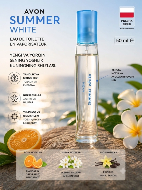 Avon Summer White xushbo'ylangan suv Polsha 50 ml - 