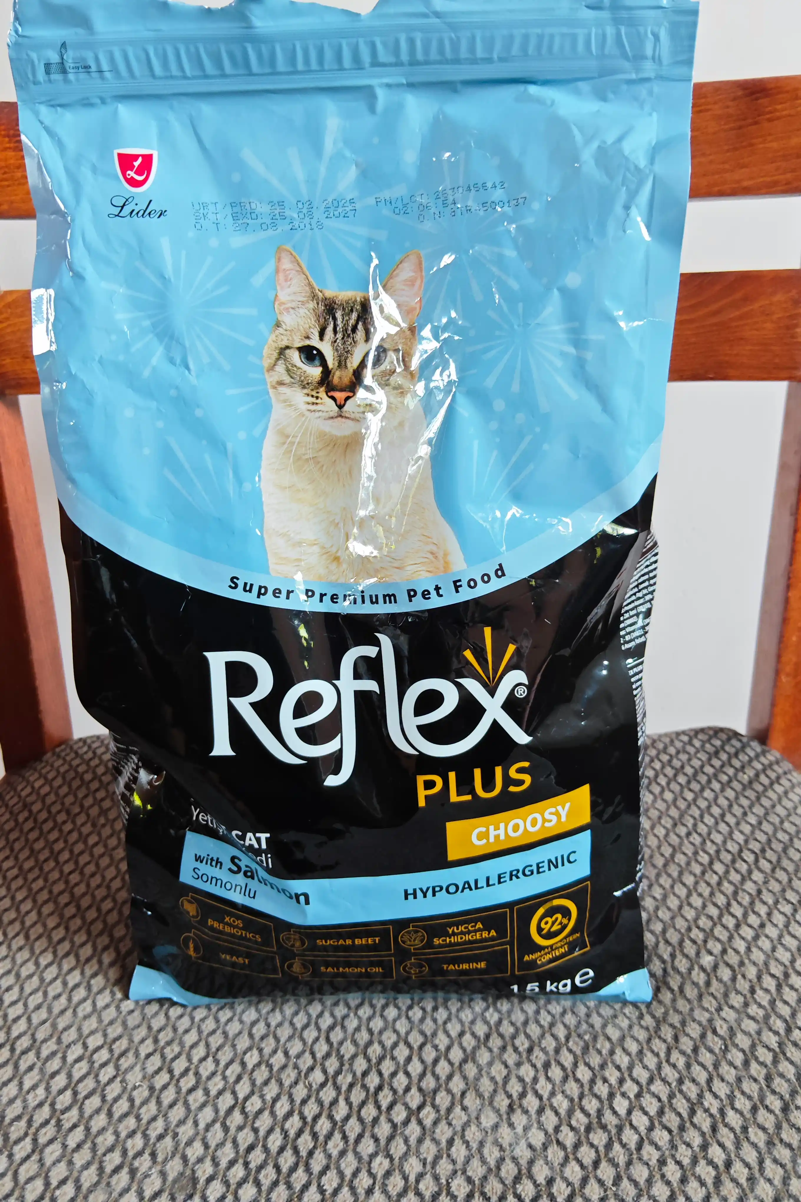 Reflex Plus Choosy – injiq mushuklar uchun lososli quruq ozuqa, 1,5 kg