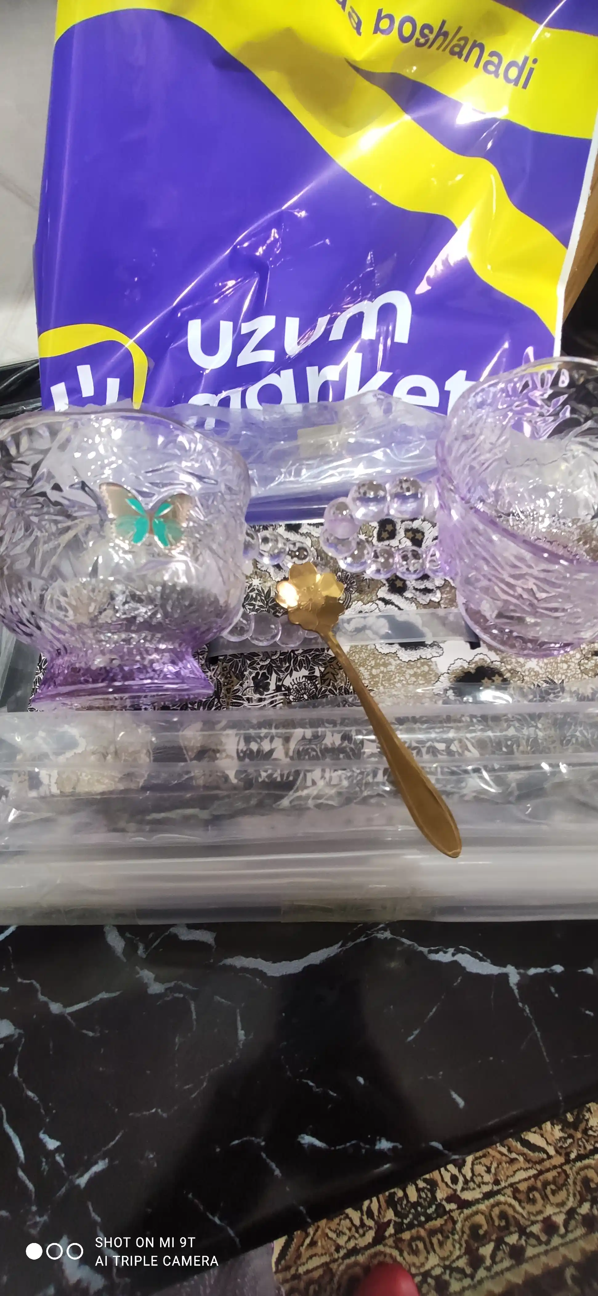 Choy va qahva uchun shisha krujka, bokal qoshiqchasi bilan, 2 dona va qoshiqcha bilan